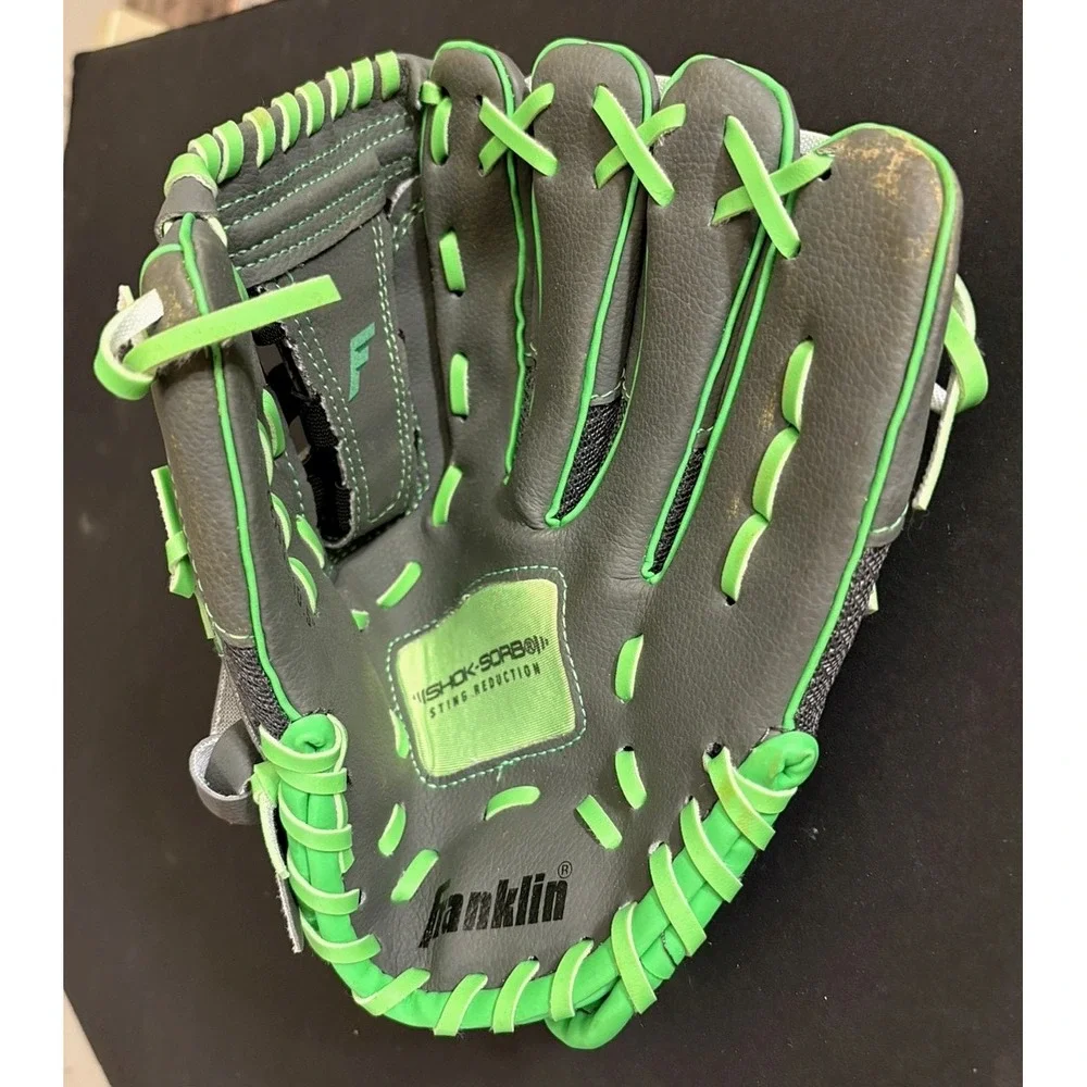 Franklin Shok Sorb Youth Baseball Glove Right Hand Throw Gray Green Used
